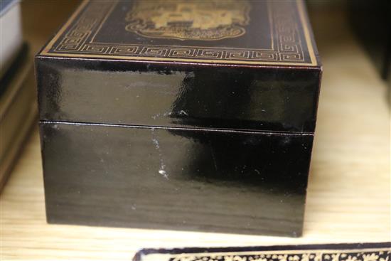 Four Chinese export laquer boxes and two pin trays